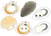 ホタテ カキ 帆立貝のキャラクター 牡蠣のキャラクター イラスト みやもとかずみ